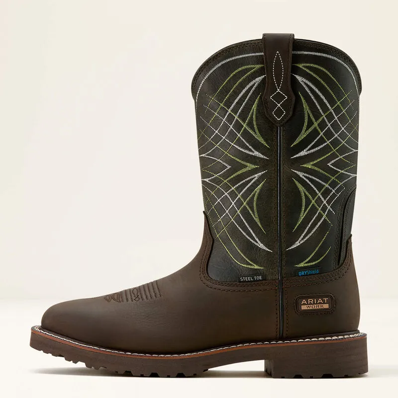 Ariat Men's Activator 11" Steel Toe WP Western Work Boot- Brown/Green- 10060892