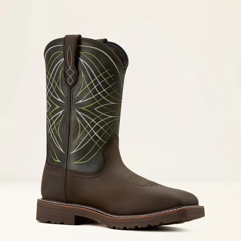 Ariat Men's Activator 11" Steel Toe WP Western Work Boot- Brown/Green- 10060892