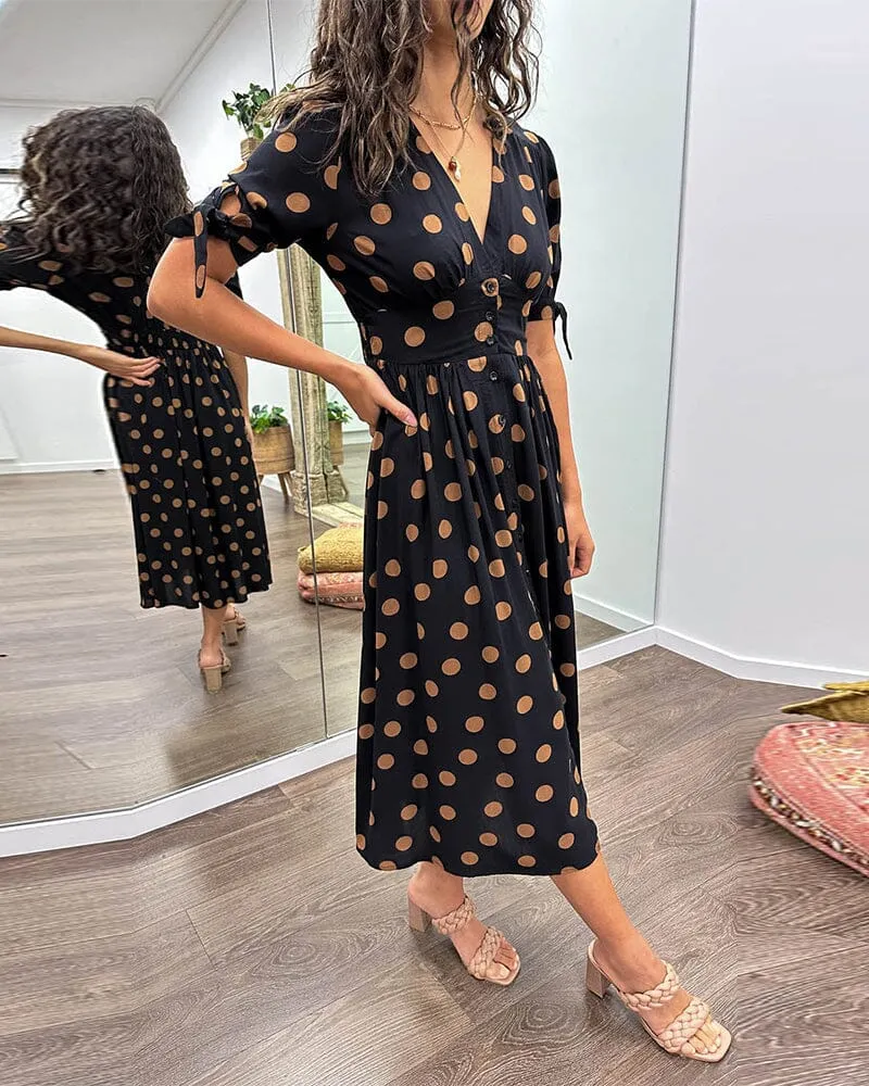 Aubrey™ - V-Neck Polka Dot Dress