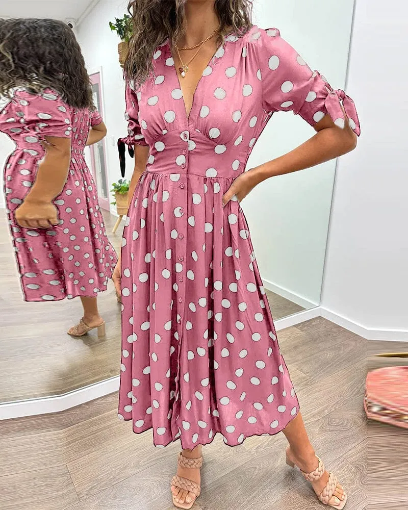 Aubrey™ - V-Neck Polka Dot Dress