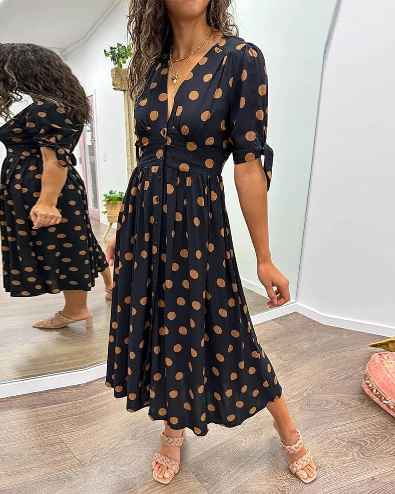 Aubrey™ - V-Neck Polka Dot Dress