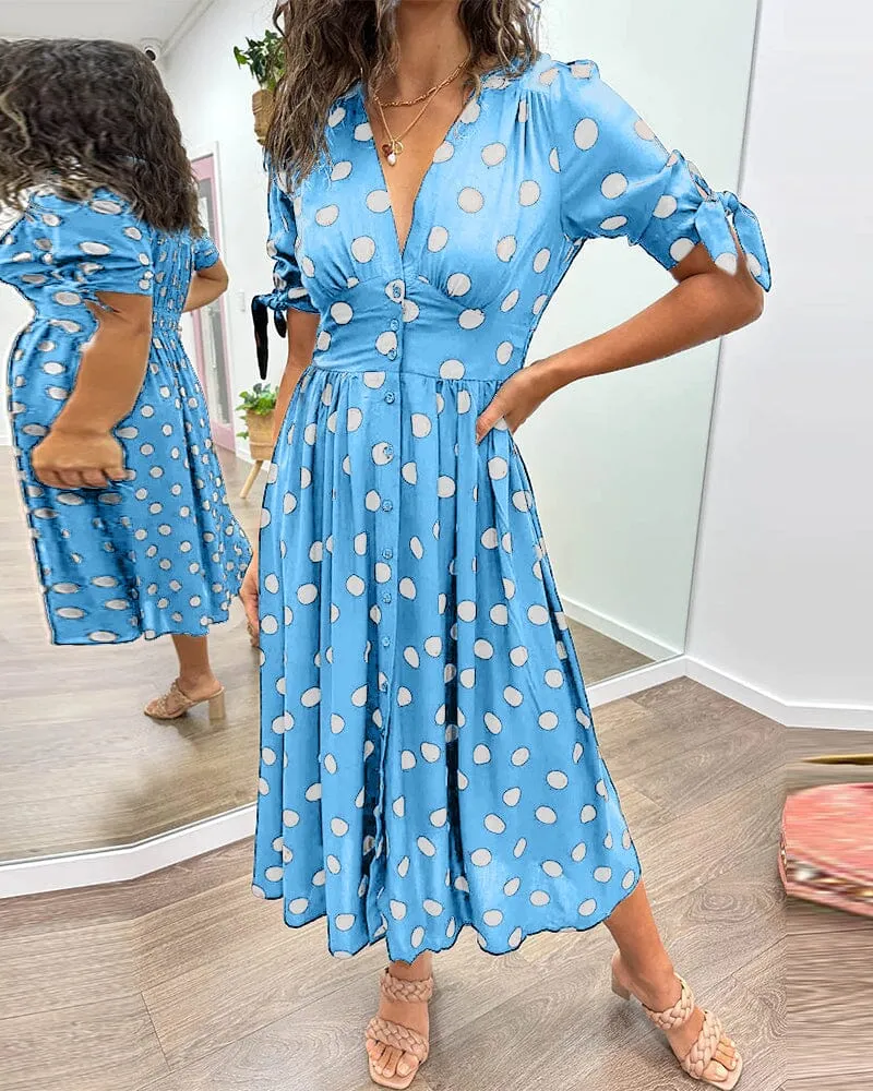 Aubrey™ - V-Neck Polka Dot Dress