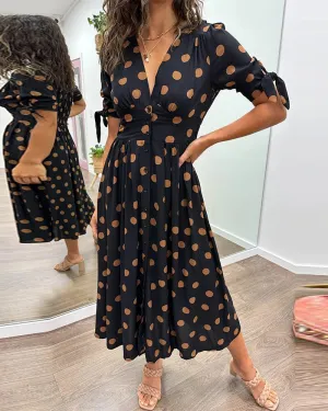 Aubrey™ - V-Neck Polka Dot Dress