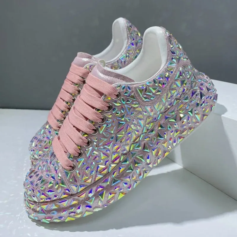 Autumn Spring Leather Women Shoes Fashion Platform Shoes Ins Platforms Sneakers Tide Shine Bling Rhinestone Shoes