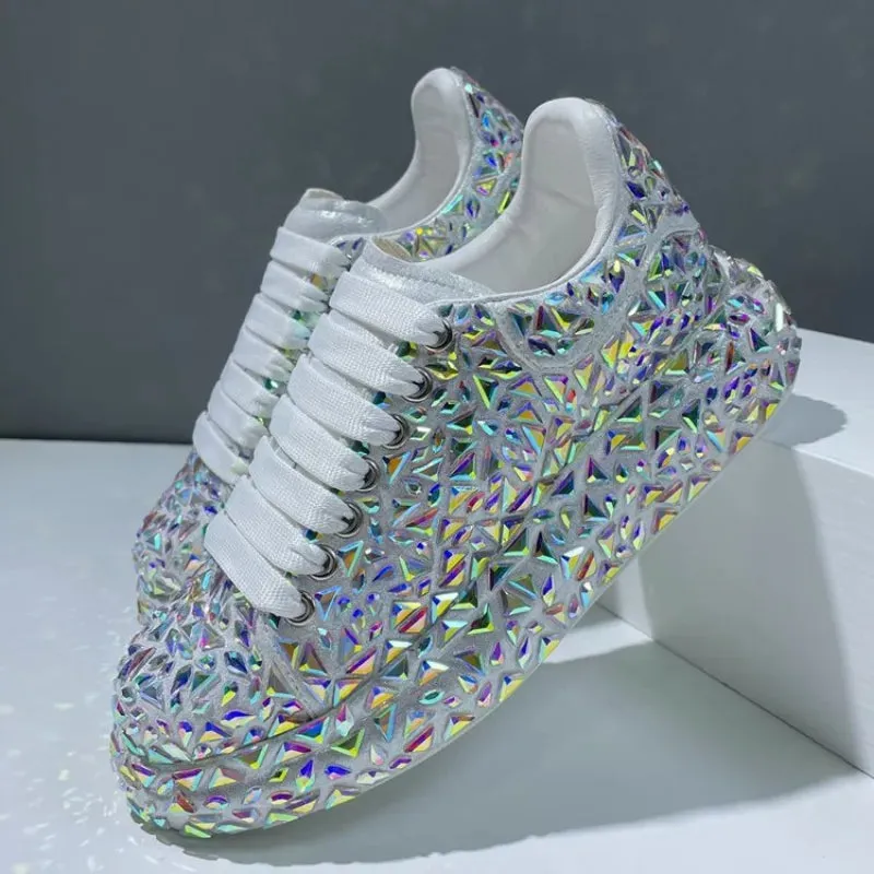 Autumn Spring Leather Women Shoes Fashion Platform Shoes Ins Platforms Sneakers Tide Shine Bling Rhinestone Shoes