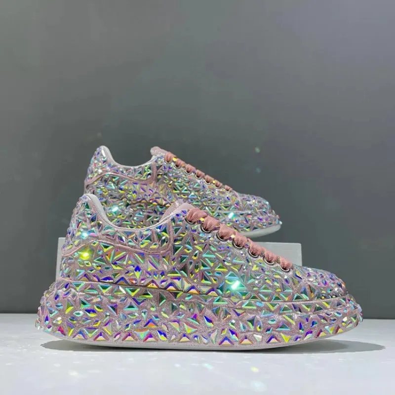 Autumn Spring Leather Women Shoes Fashion Platform Shoes Ins Platforms Sneakers Tide Shine Bling Rhinestone Shoes