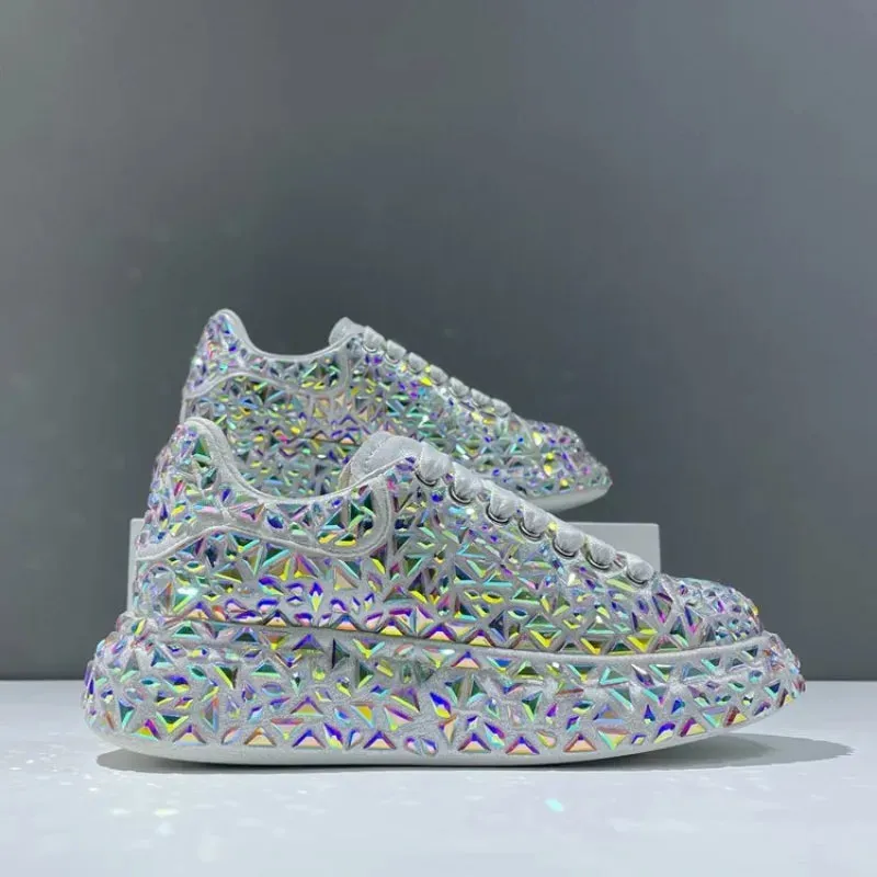 Autumn Spring Leather Women Shoes Fashion Platform Shoes Ins Platforms Sneakers Tide Shine Bling Rhinestone Shoes