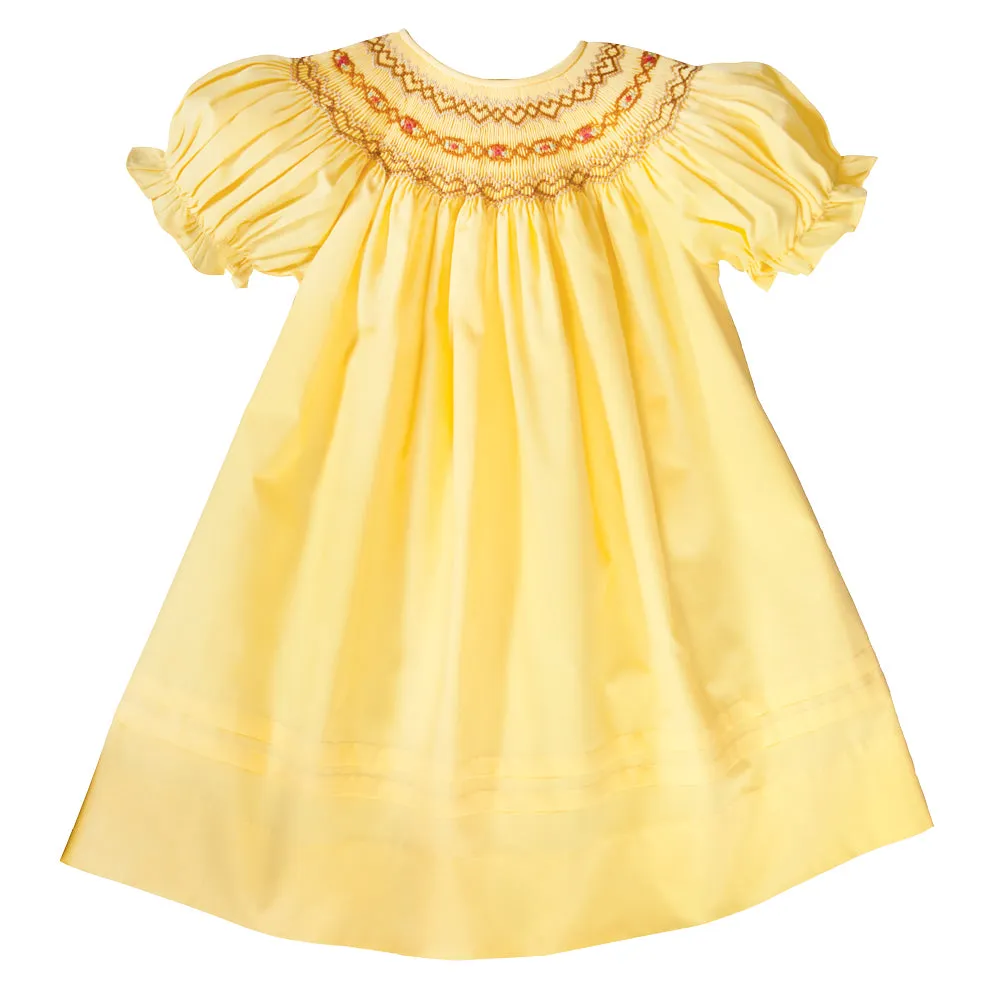 Autumn Sunshine Yellow English Smocked Bishop w/Pleated Hem