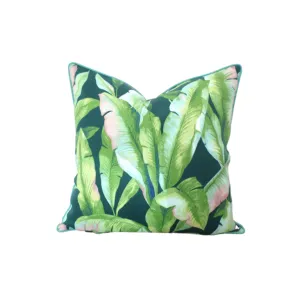 Banana Palm Print Throw Pillow - Blue w/ Aqua Piping - Various Sizes