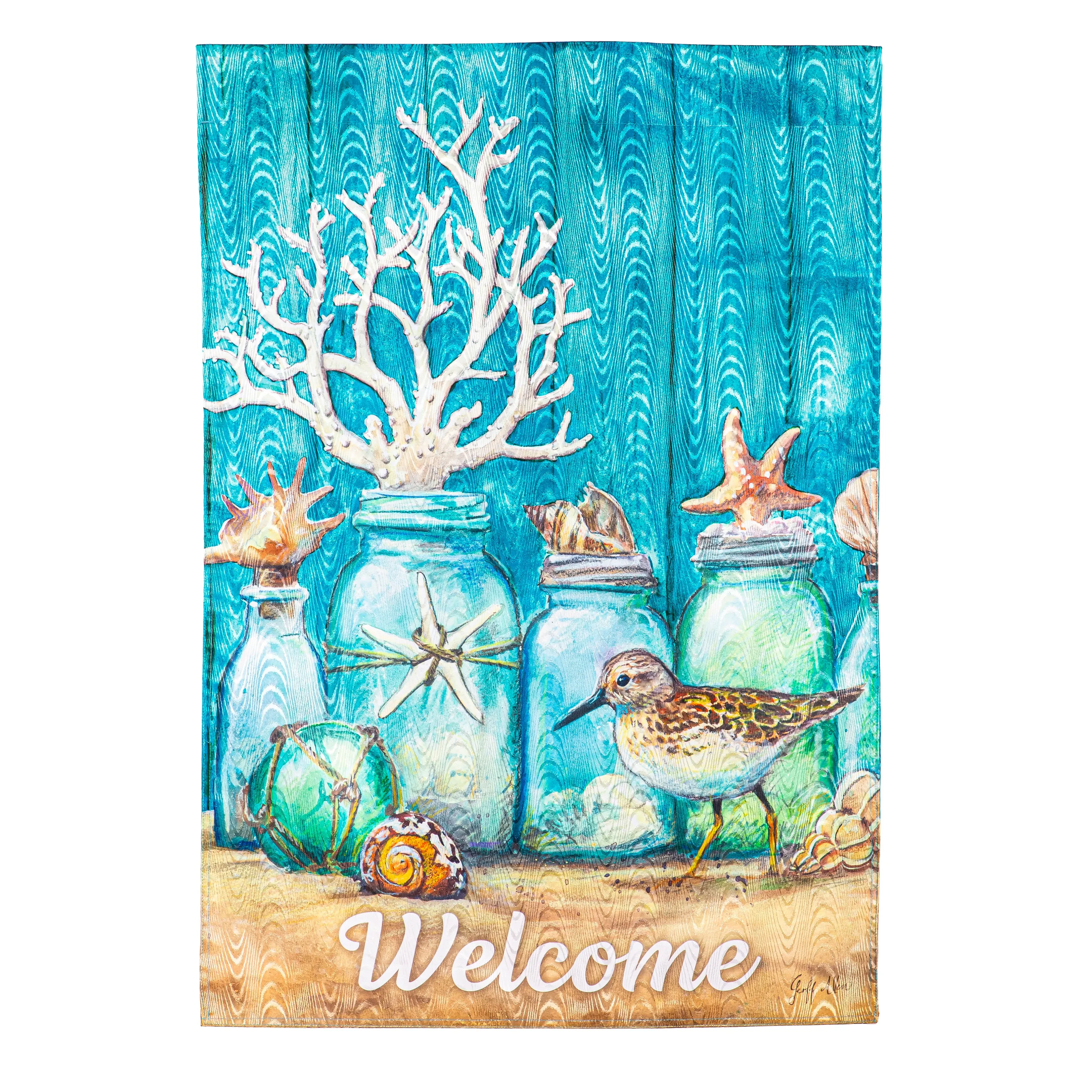 Beach Mason Jar Moire House Flag,13m11558