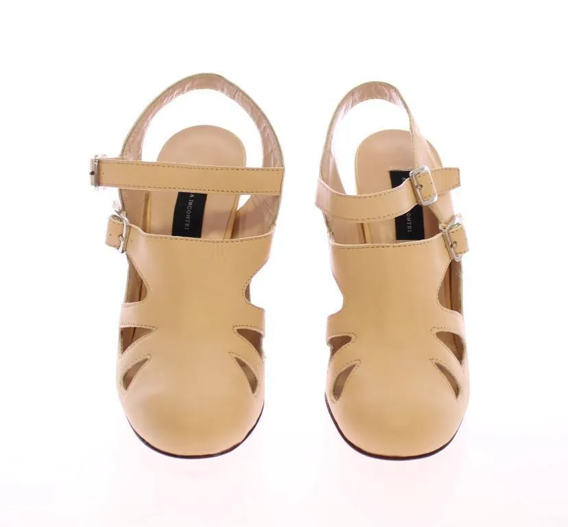 Beige Leather Heels Pumps Shoes
