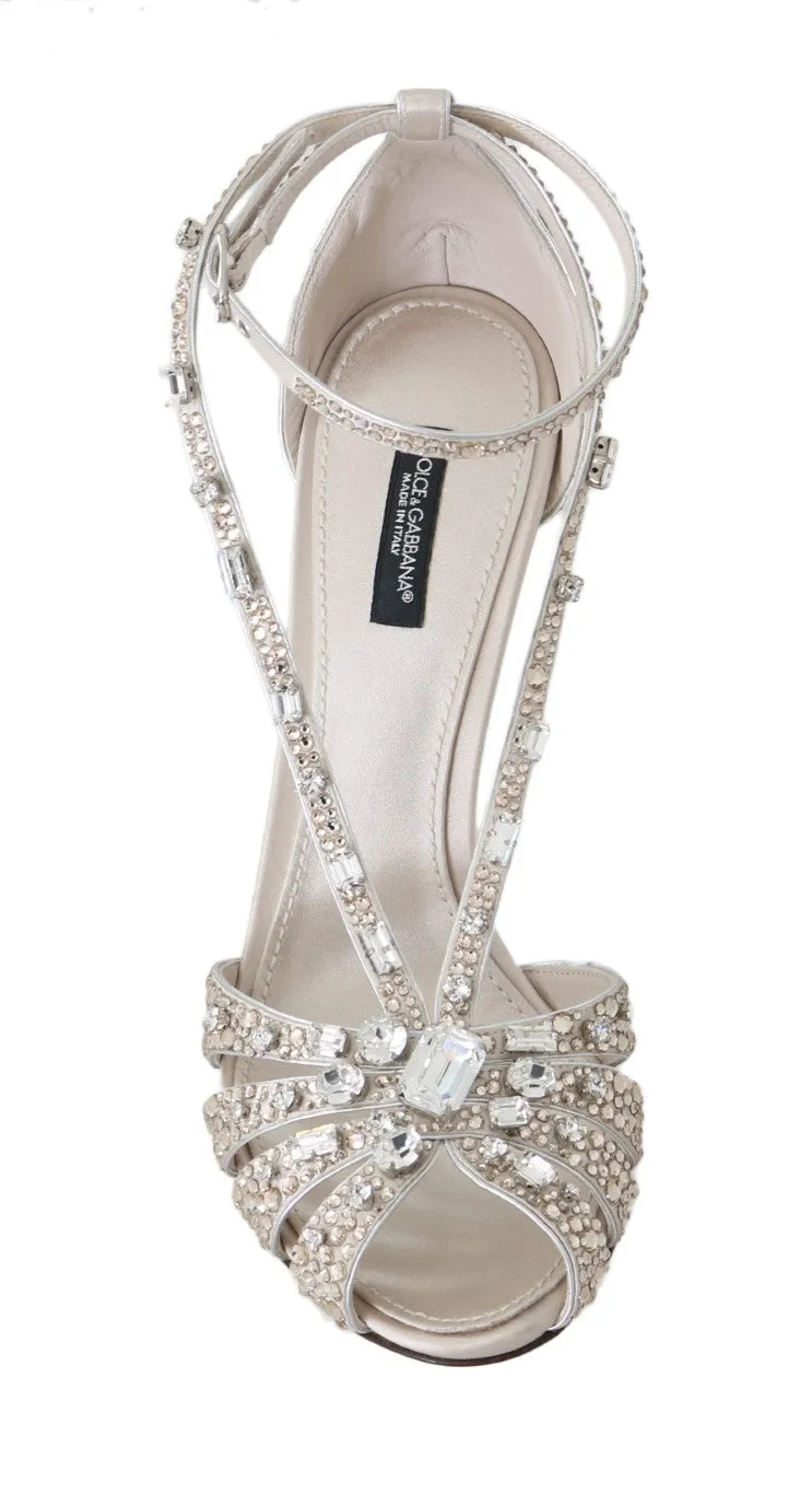 Beige Silk Crystal Strass Sandal