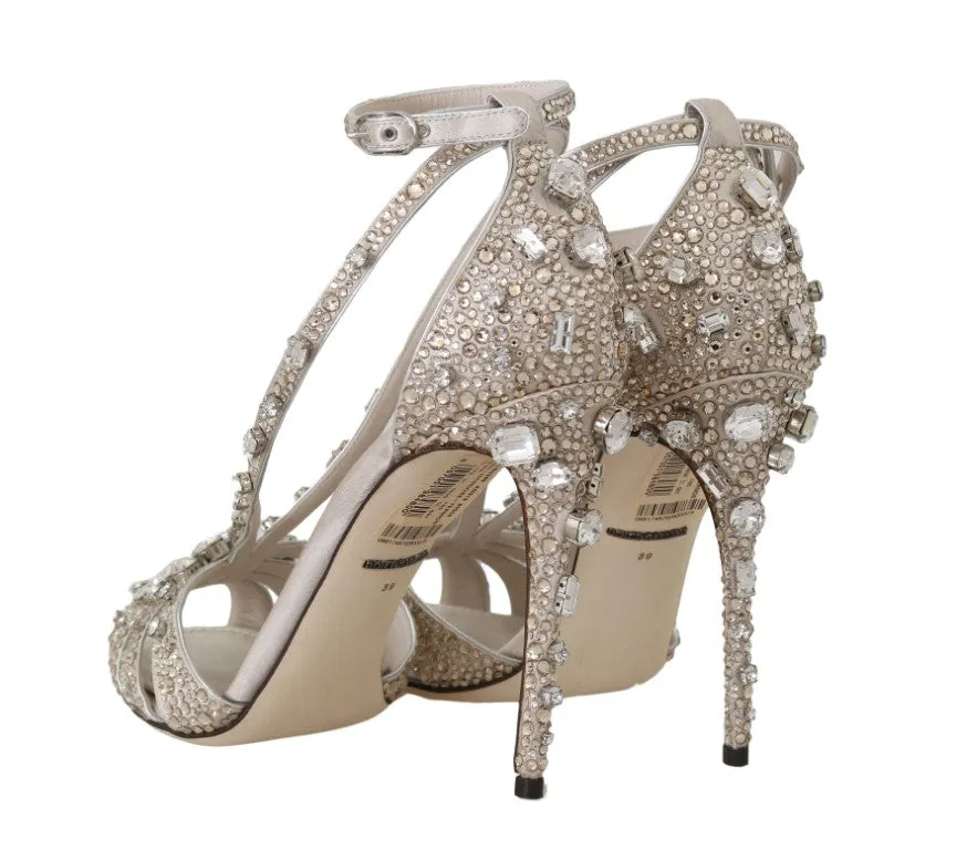 Beige Silk Crystal Strass Sandal