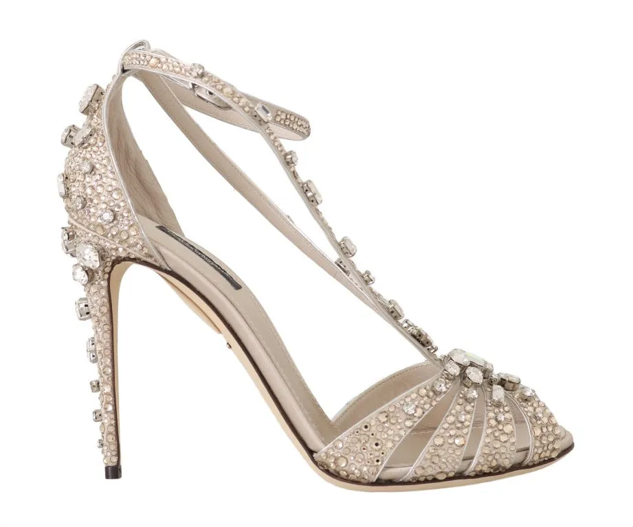 Beige Silk Crystal Strass Sandal