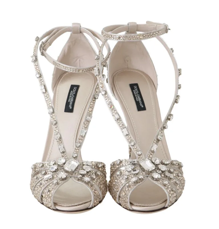 Beige Silk Crystal Strass Sandal