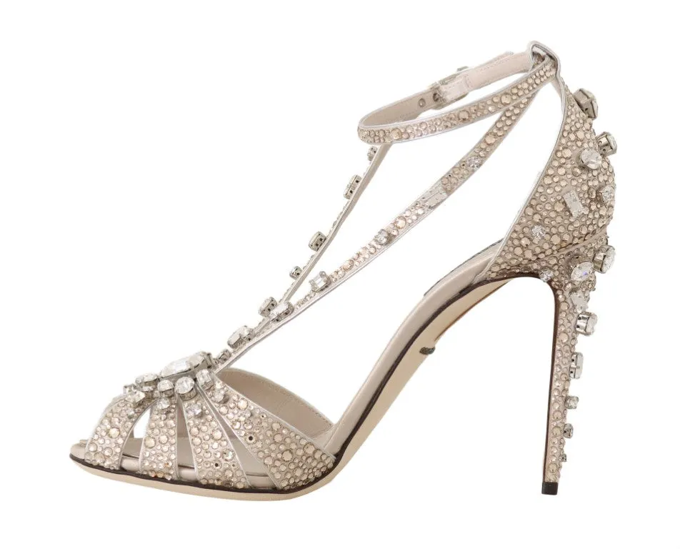 Beige Silk Crystal Strass Sandal