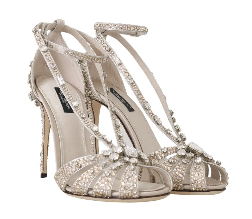 Beige Silk Crystal Strass Sandal