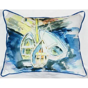 Betsy Drake Three Row Boats Pillow- Indoor/Outdoor