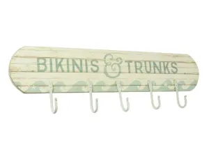 Bikinis & Trunks - Beach Lake Pool Style Distressed Coat Hanger Board - 5 Hooks