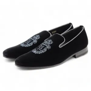 Billionaire Velvet Loafers Crest  in Black