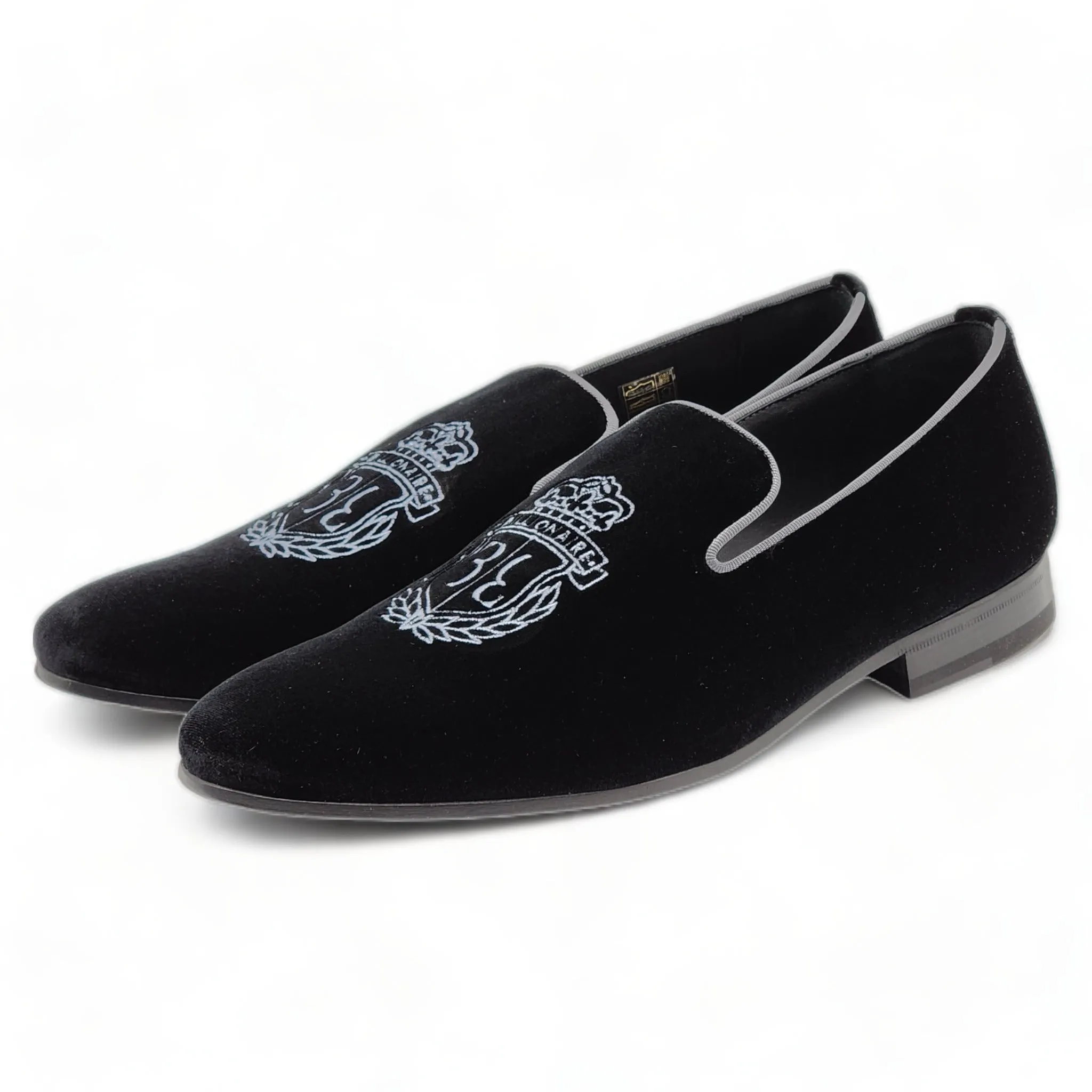 Billionaire Velvet Loafers Crest  in Black