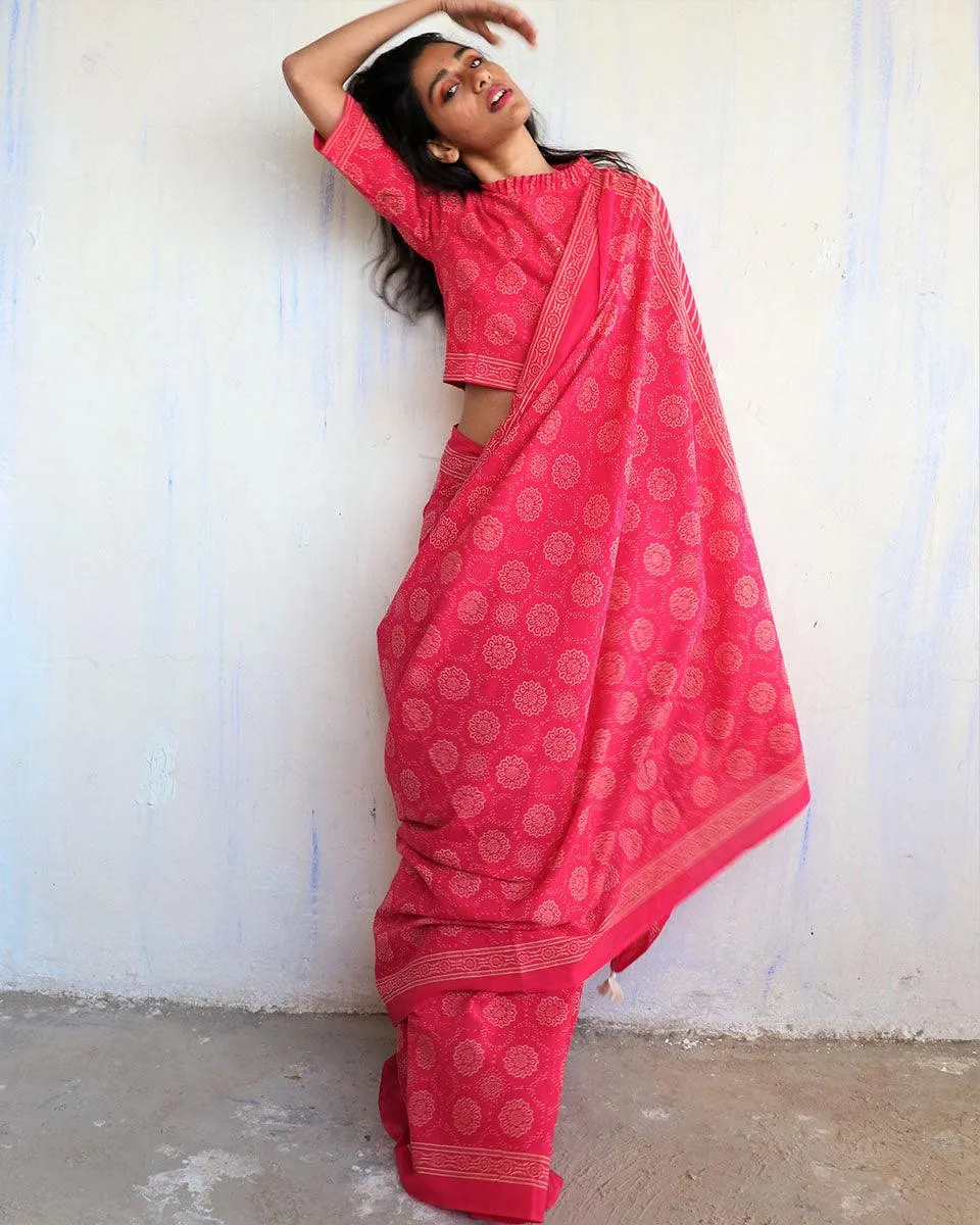 Bira Hand Blockprinted Cotton Saree - Butterfly Girls
