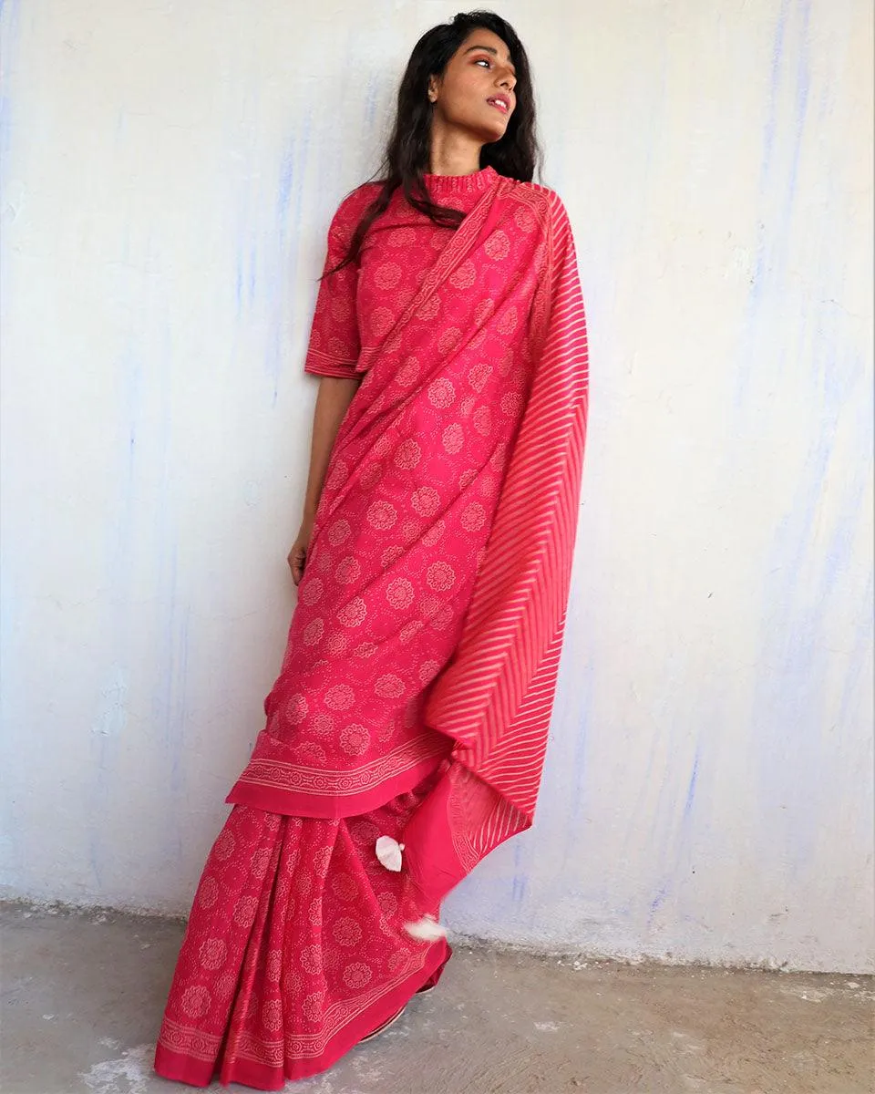 Bira Hand Blockprinted Cotton Saree - Butterfly Girls