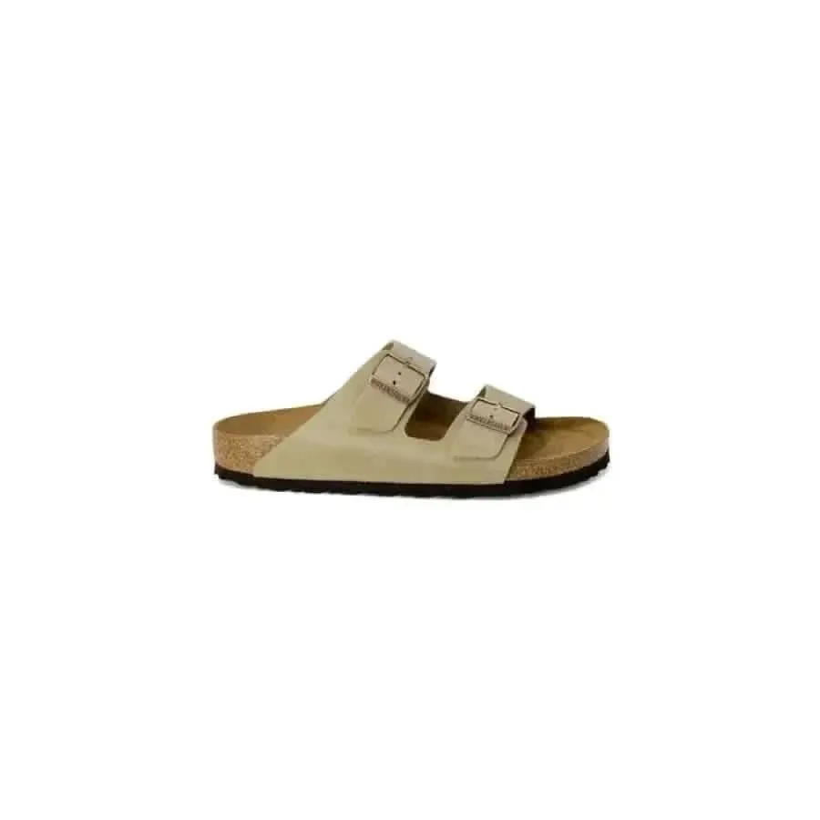 Birkenstock Men's Beige Leather Slippers with Buckle