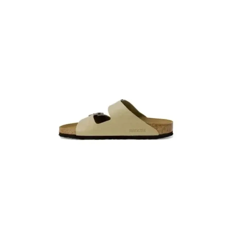 Birkenstock Men's Beige Leather Slippers with Buckle