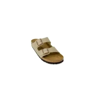 Birkenstock Men's Beige Leather Slippers with Buckle