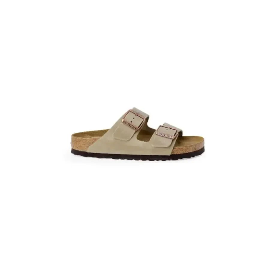 Birkenstock Men's Beige Leather Slippers with Buckle