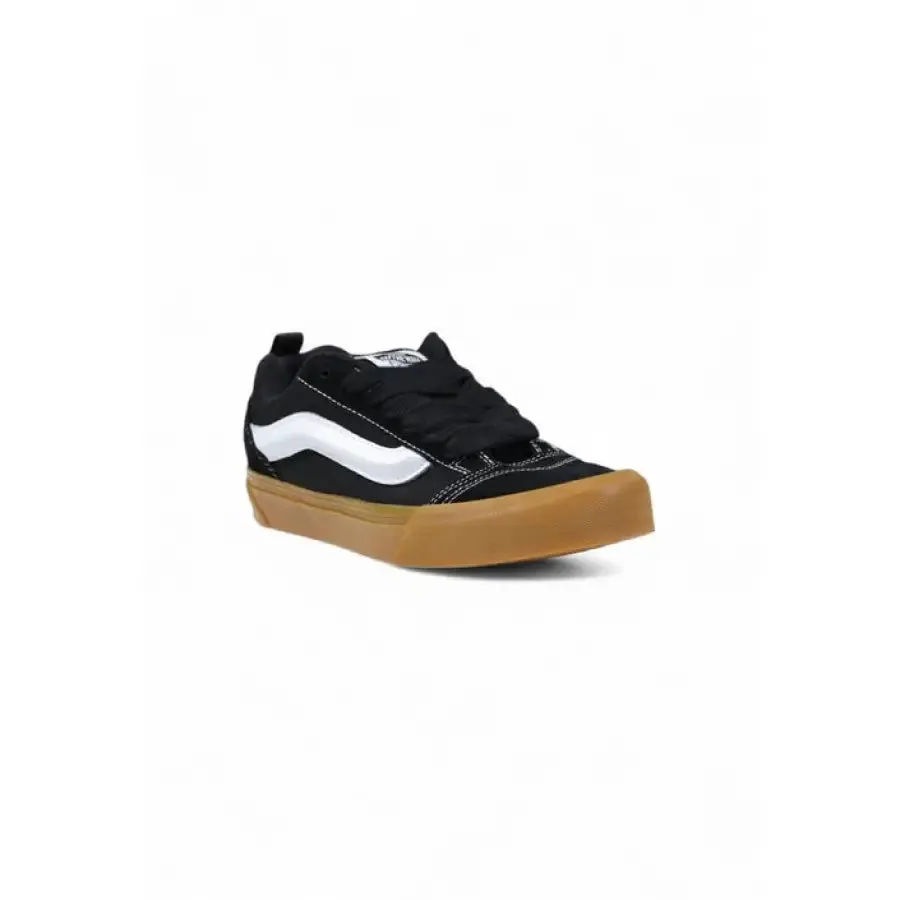 Black and White Vans Sneaker with Brown Sole