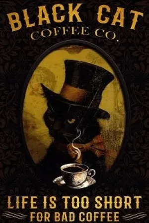 Black Cat Coffee Co Life Is Too Short For Bad Coffee Rustic Style Vintage Art Sign 8x12" New Made In America To Order Exquisite Custom Decor
