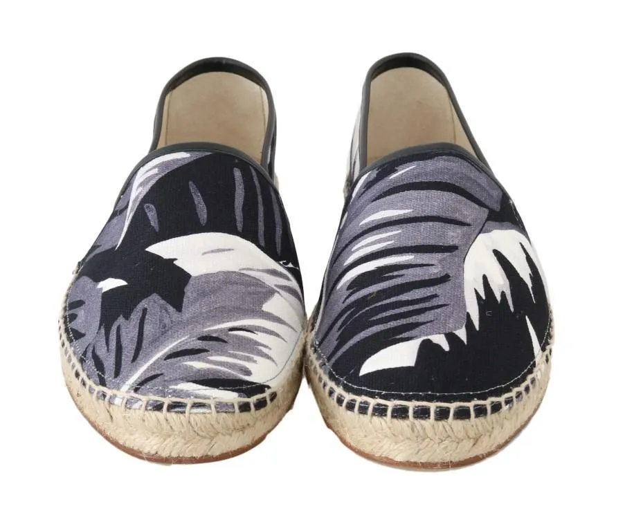 Black Leaf Canvas Leather Espadrilles Shoes