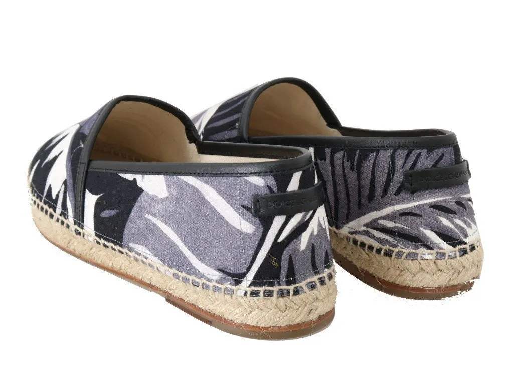 Black Leaf Canvas Leather Espadrilles Shoes