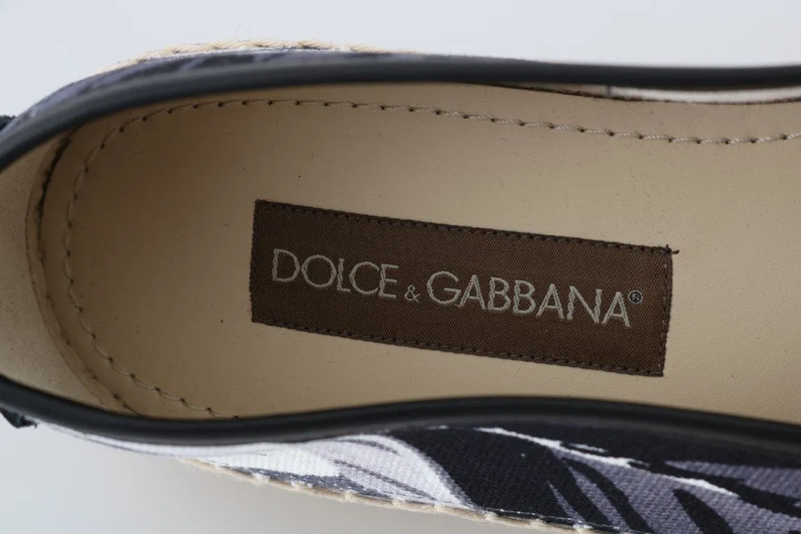 Black Leaf Canvas Leather Espadrilles Shoes