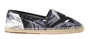 Black Leaf Canvas Leather Espadrilles Shoes