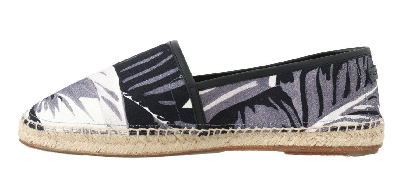 Black Leaf Canvas Leather Espadrilles Shoes