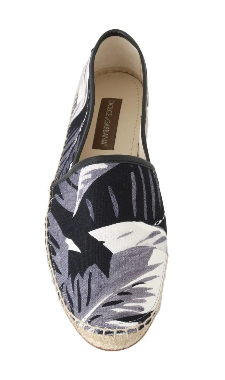 Black Leaf Canvas Leather Espadrilles Shoes