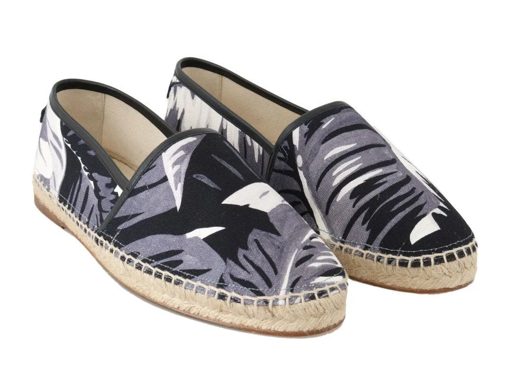 Black Leaf Canvas Leather Espadrilles Shoes