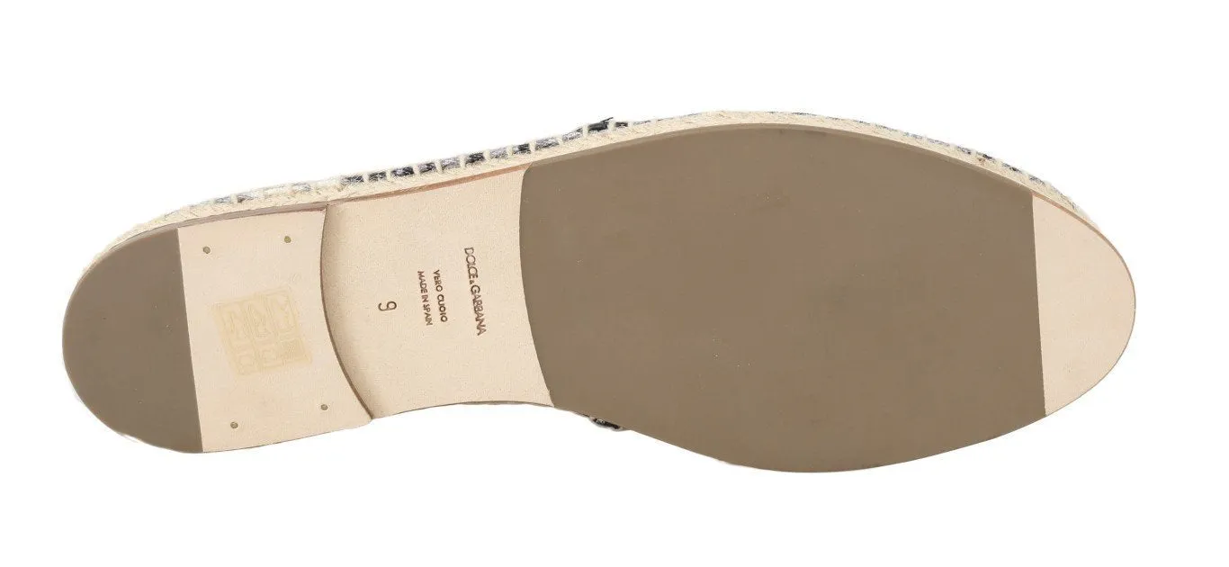 Black Leaf Canvas Leather Espadrilles Shoes