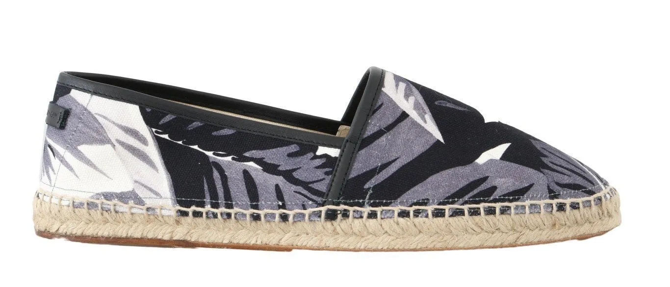 Black Leaf Canvas Leather Espadrilles Shoes
