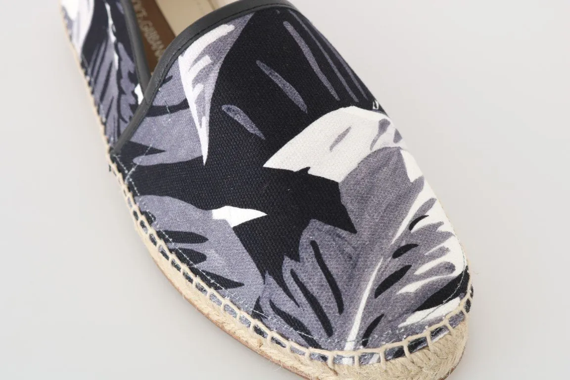 Black Leaf Canvas Leather Espadrilles Shoes