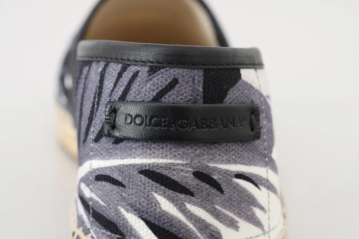 Black Leaf Canvas Leather Espadrilles Shoes