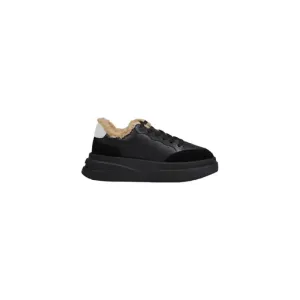 Black Leather Sneaker with Faux Fur Trim
