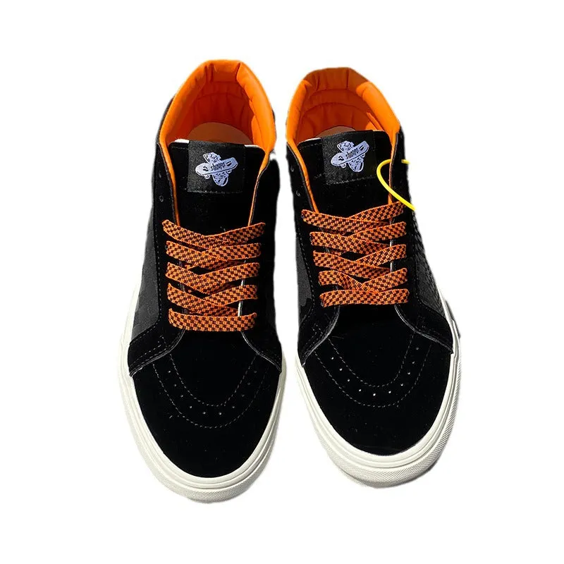 Black Orange Plaid Mid-Top Canvas - Men's Shoes University Style