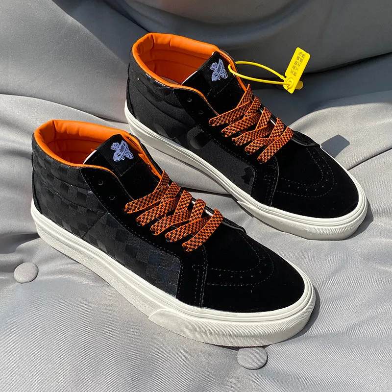 Black Orange Plaid Mid-Top Canvas - Men's Shoes University Style