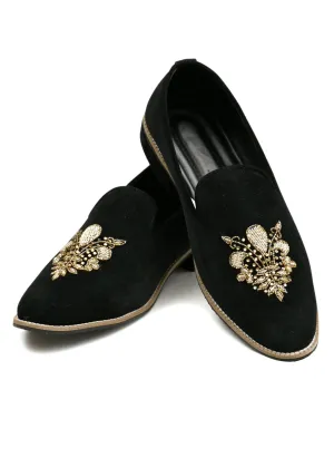 Black Rich Velvet Hand Embroidery Shoes