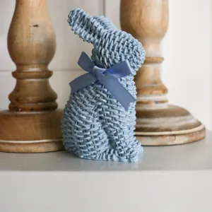 Blue Woven Wicker Bunny with Bow | Standing