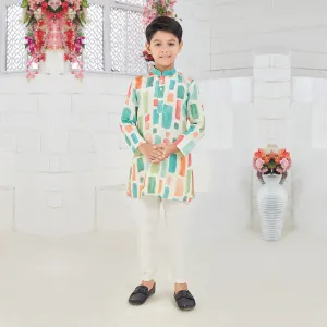Boys Stunning  Patched Elegance with Blue and White Kurta